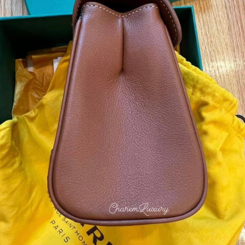 AUTHENTIC! 🤎 Goyard Saigon Top Handle Mini Brown🤎 Leather Crossbody Bag - Picture 7 of 13